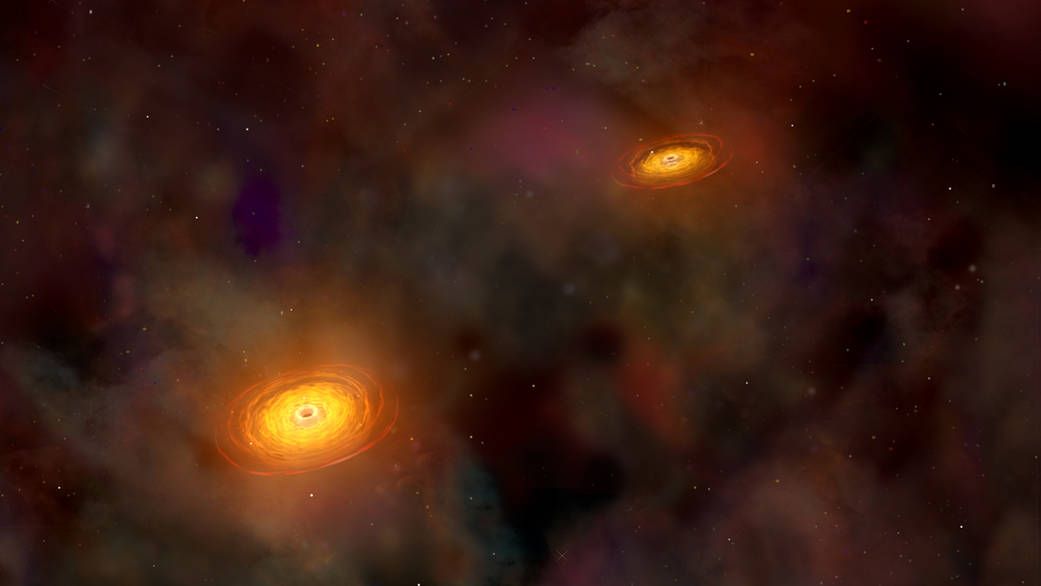 A supermassive black hole pair: Illustration/Image credit: NASA/CXC/A.Hobart
